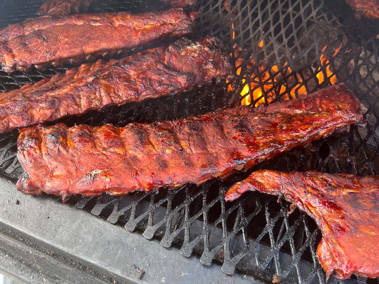 Wood smoked ribs on the grill